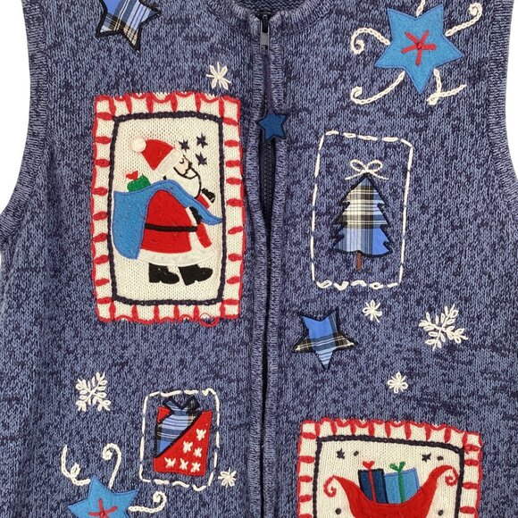 Bobbie Brooks Christmas Holiday Sweater Vest Size Large Snowman & Sleigh - Picture 4 of 10